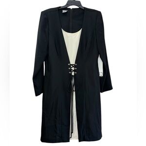 💥2/$15 NWT DW3 black cream lace up waist long sleeve layered dress size 16